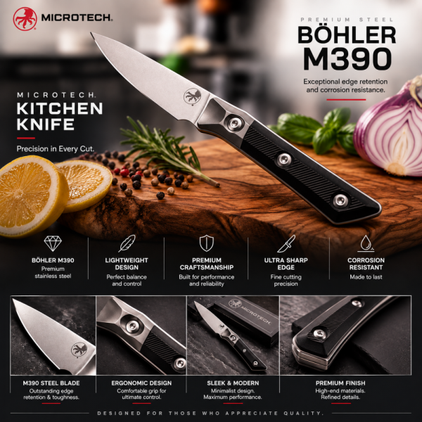 Универсален кухненски нож Microtech 131 Stonewash Standard, титаниева подложка, стомана BÖHLER M390MK